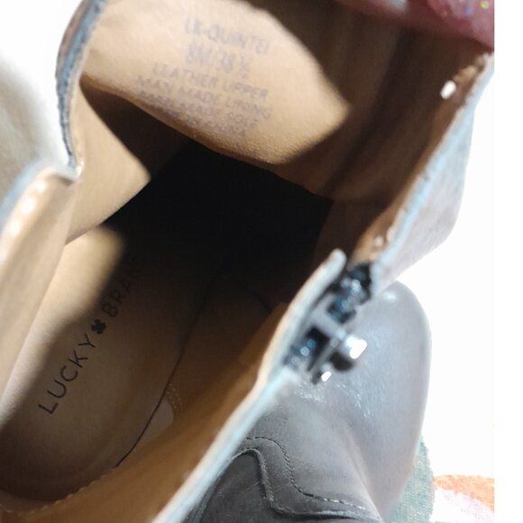 Leather Gray Round Toe Ankle Boots Inner Zip High Heel 4 Inches Lucky Brand - Picture 6 of 9